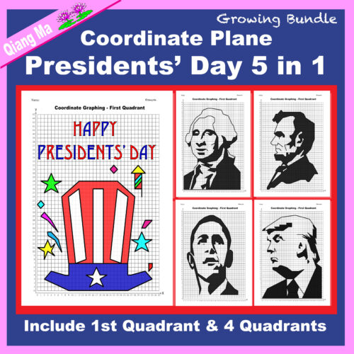 Presidents' Day Coordinate Plane Graphing Picture: Presidents' Day 5 in 1's featured image