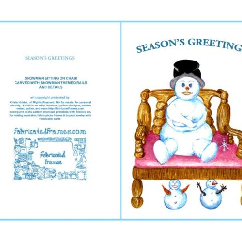 Season's Greetings Snowman Sitting On Bench Card printable blank inside's featured image