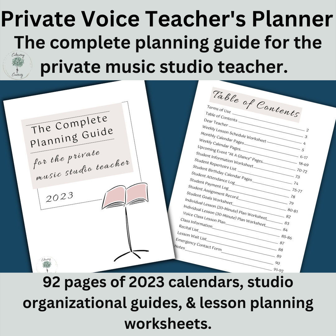 Private Voice Teacher's Planning Guide & Calendar 2023