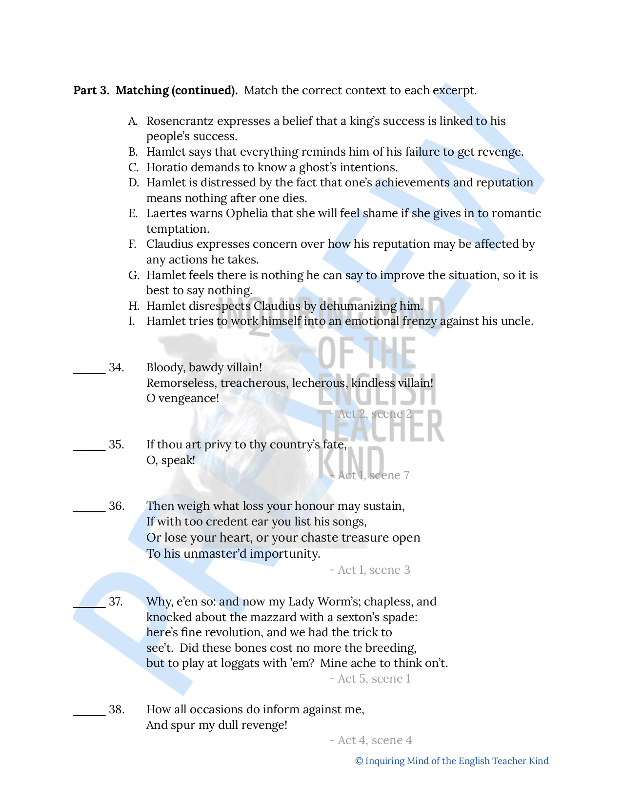 Hamlet Test and Answer Key Classful