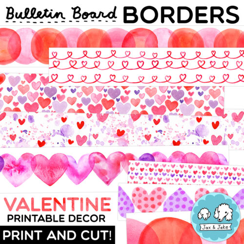 Valentine Bulletin Board Borders - Watercolor Valentines Day Classroom Decor, February Teacher Door, Party Decorations's featured image