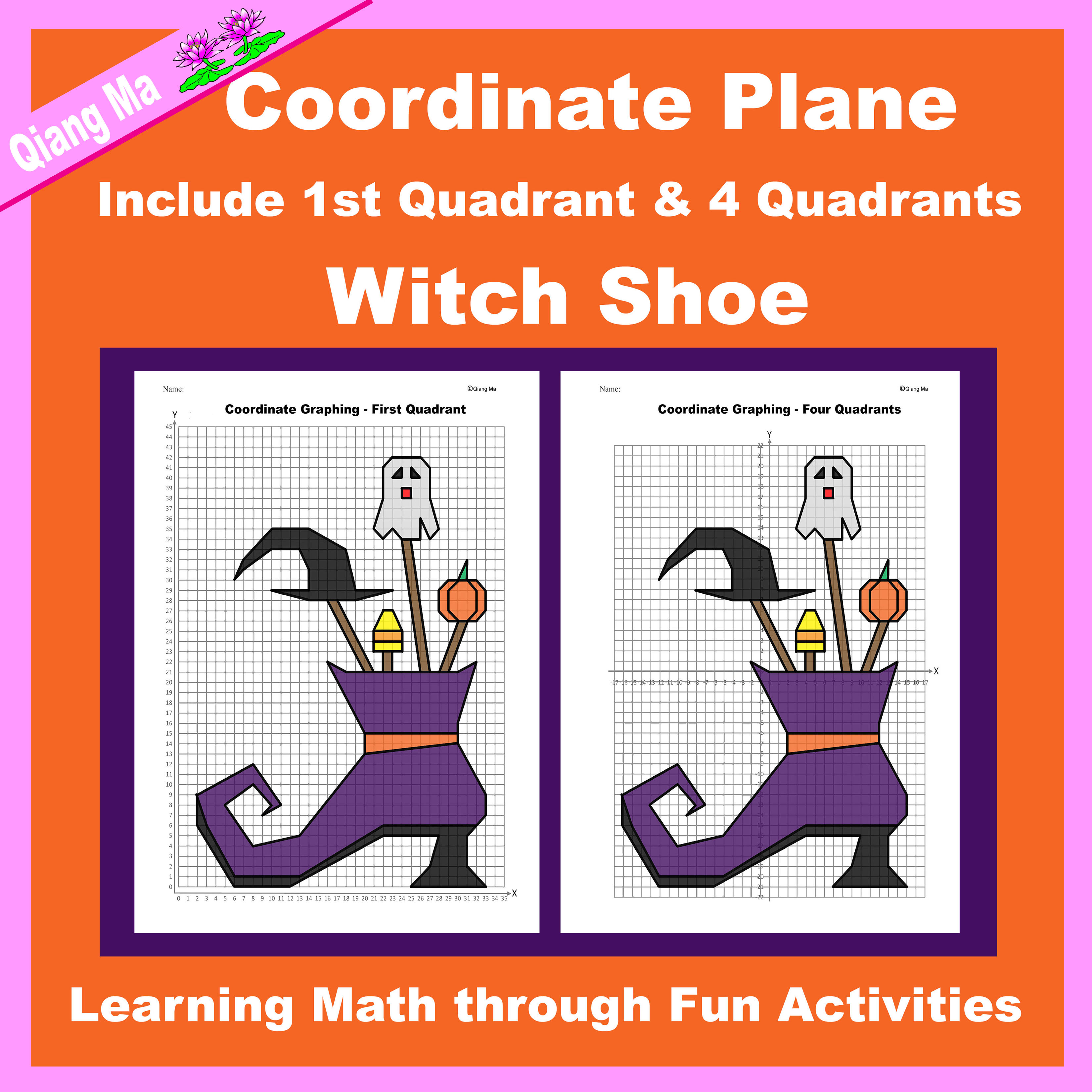 Halloween Coordinate Plane Graphing Picture Witch Shoe