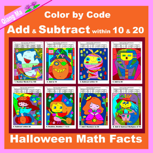 Halloween Color by Code- Add and Subtract within 10 and 20 - Classful
