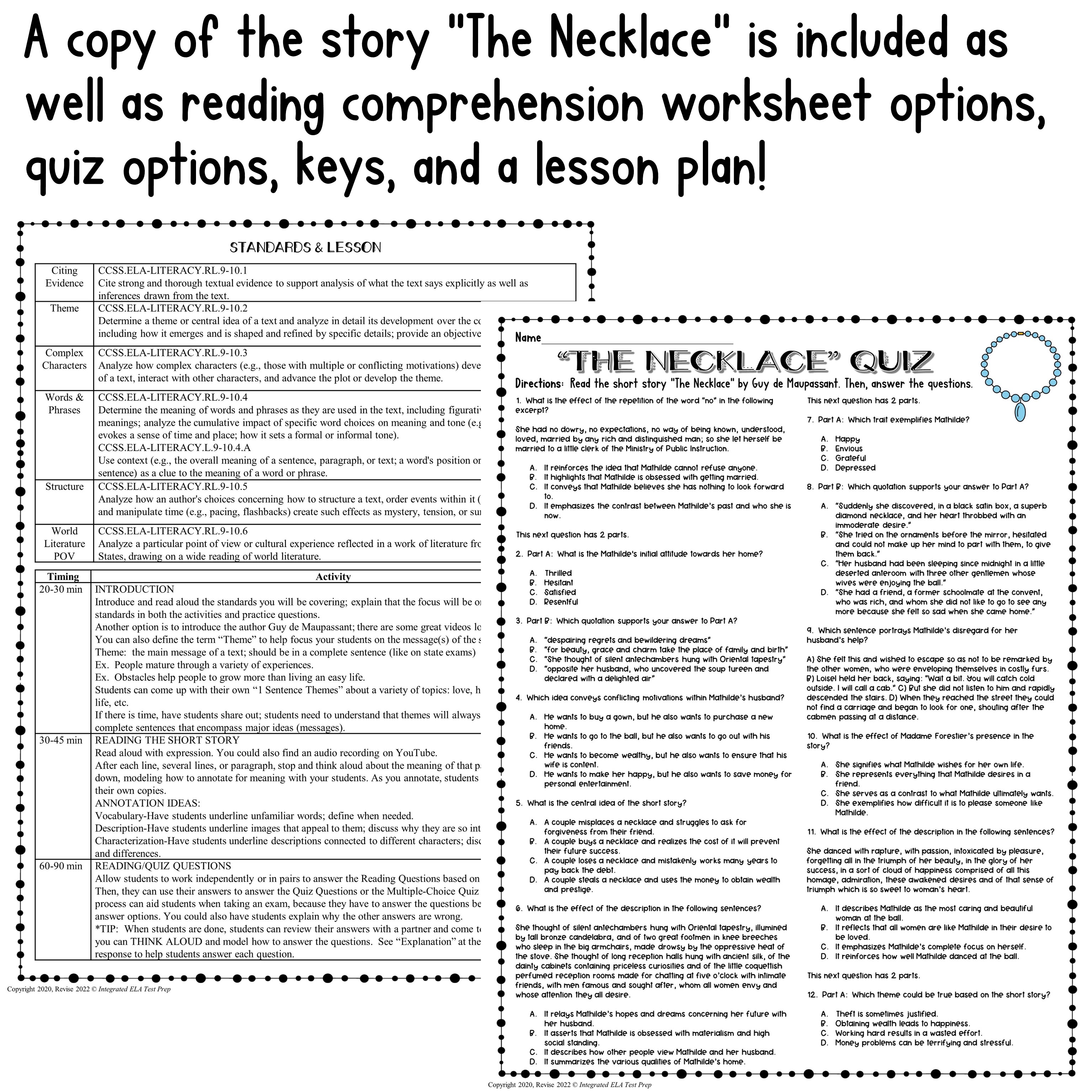 The Necklace - Quiz online exercise for | Live Worksheets