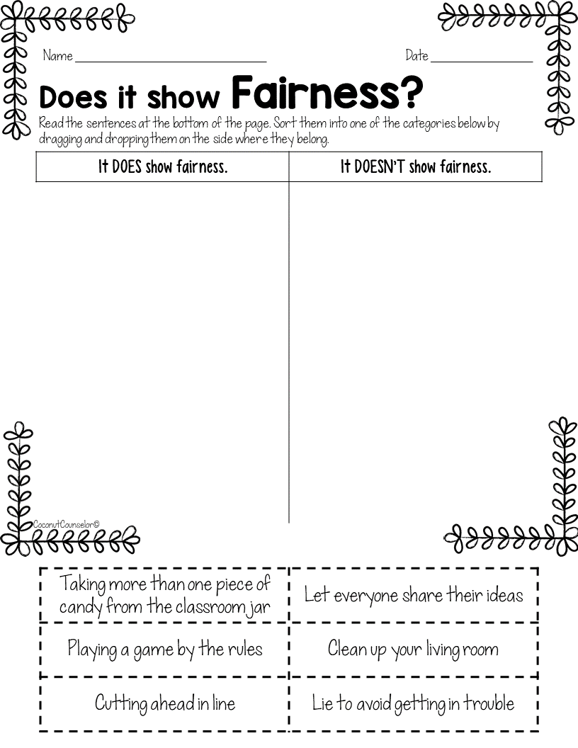 Fairness Printable Worksheets