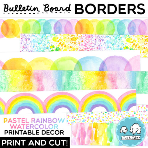 Pastel Rainbow Watercolor Bulletin Board Borders - Spring Classroom Decor's featured image