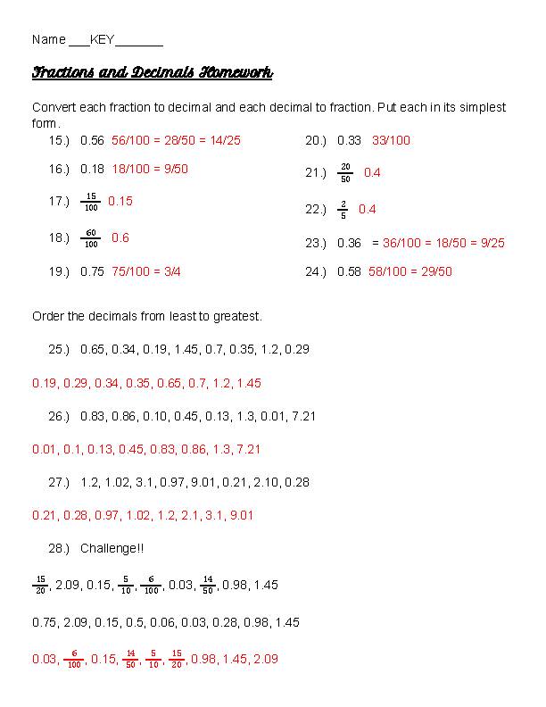 Fractions and decimals practice classful