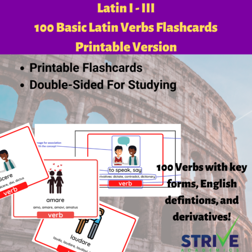100 Basic Latin Verbs Double-Sided Printable Flashcards with Forms, Eng Derivs, Defs, + Pics's featured image