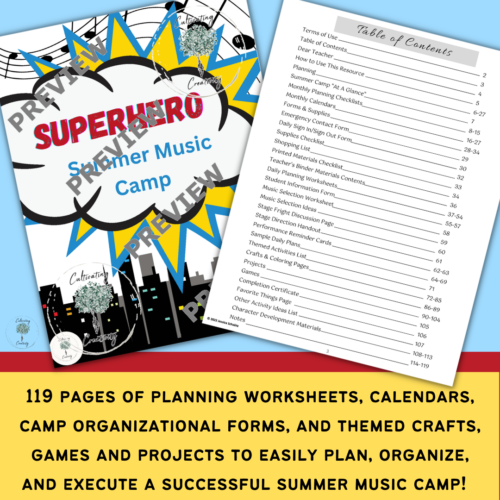 Summer Music Camp Complete Printable Lesson Plans for Elementary or Middle School: Superhero Themed!'s featured image