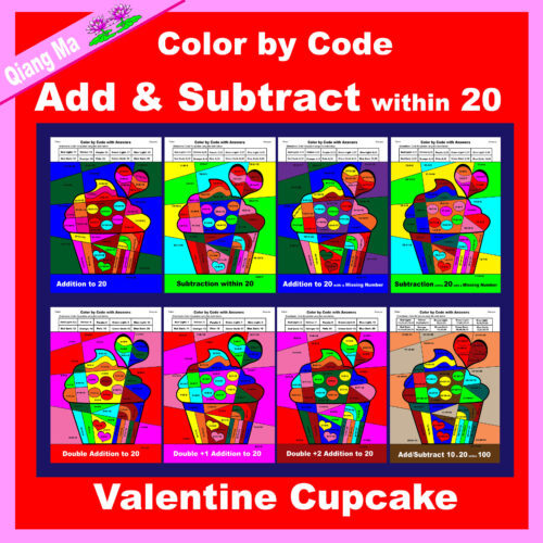 Valentine Color by Code: Add and Subtract within 20: Cupcake's featured image