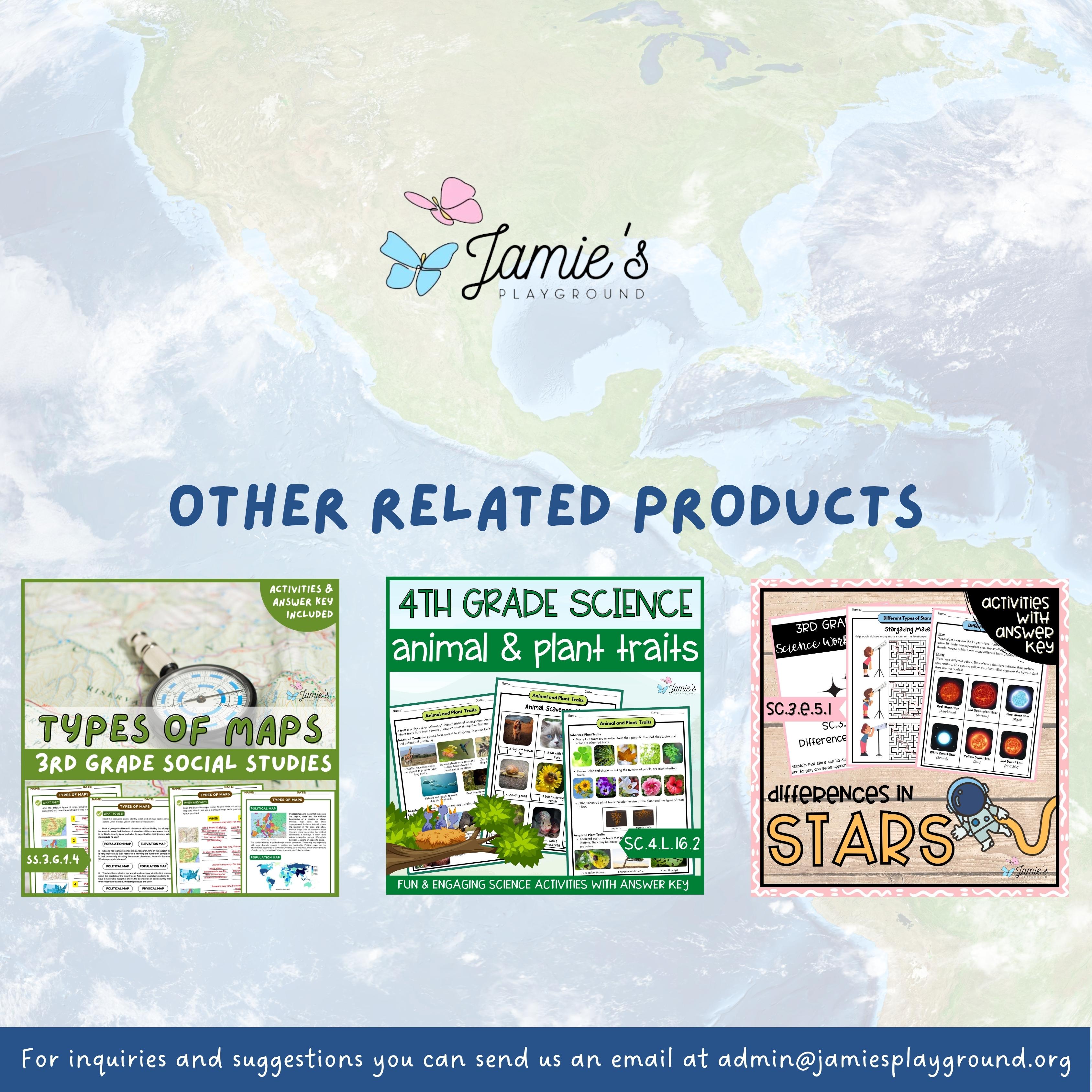 Maps and Globes Activity & Answer Key 3rd Grade Social Studies Classful