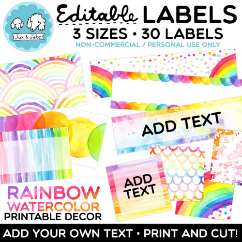 Editable Rainbow Watercolor Classroom Labels, Name Tags, Book Bin Labels's featured image
