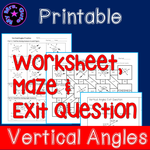 Vertical Angles Math Notes Worksheet Maze Exit Question Print or ...
