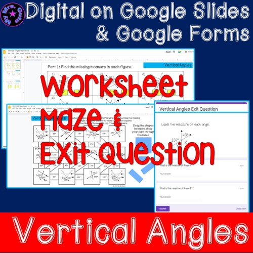Vertical Angles Math Notes Worksheet Maze Exit Question Print or ...