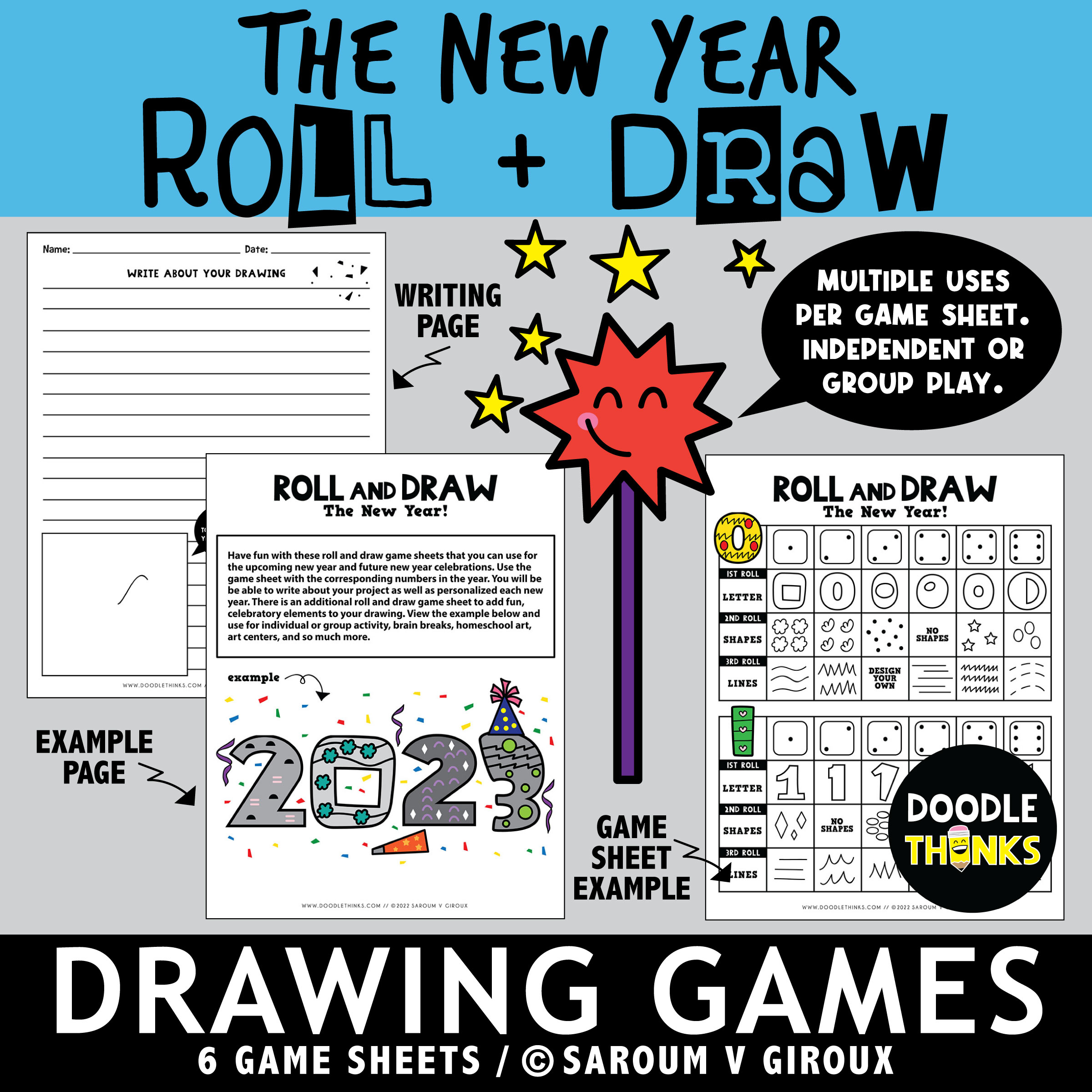 The New Year Roll and Draw Game Sheets | NO PREP Drawing Activities