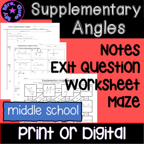 Supplementary Angles Math Notes Worksheet Maze Print or Digital Activity Lesson's featured image