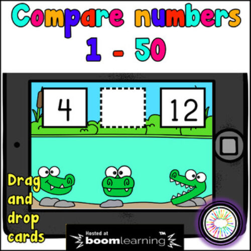 Compare Numbers Crocs 1 - 50 Boom Cards | Digital Task Cards™'s featured image