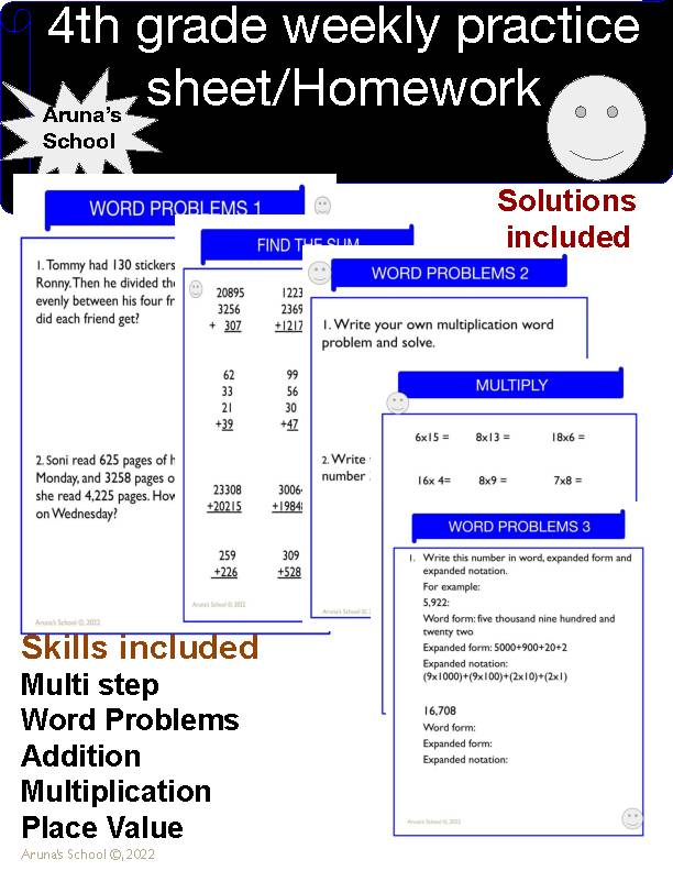 weekly homework sheet 4th grade