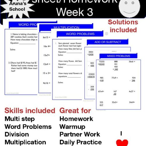 4th grade weekly math practice sheet/homework: Week3's featured image