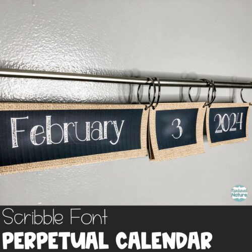 2023 Flip Calendar for Classroom - Chalkboard on Burlap Decor - Scribble Font's featured image