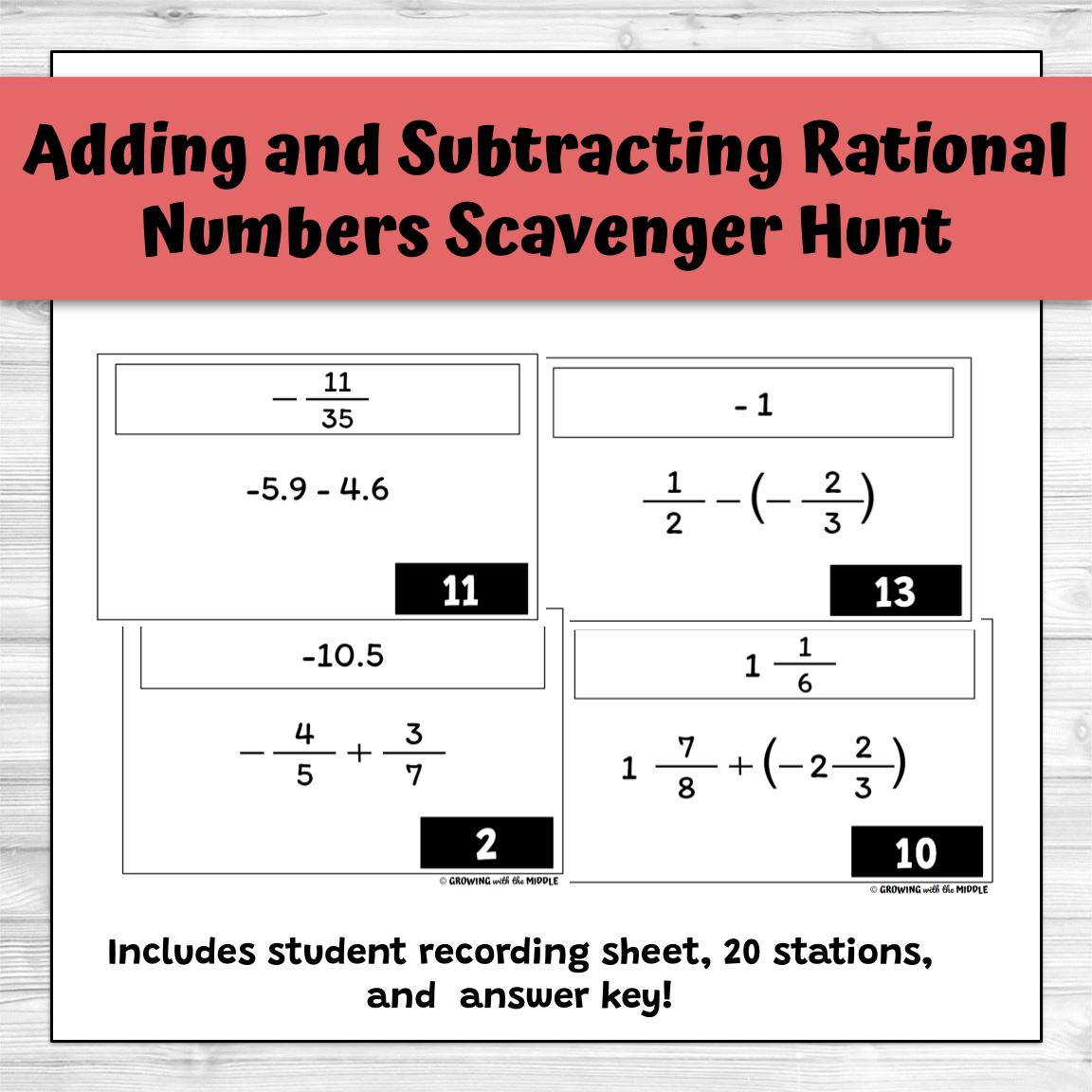 Adding and Subtracting Rational Numbers Scavenger Hunt