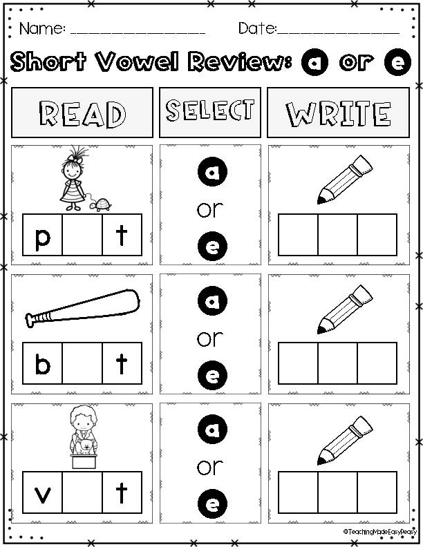 CVC- Phonics Short Vowel Review Worksheets- NO PREP- PRINT and GO ...