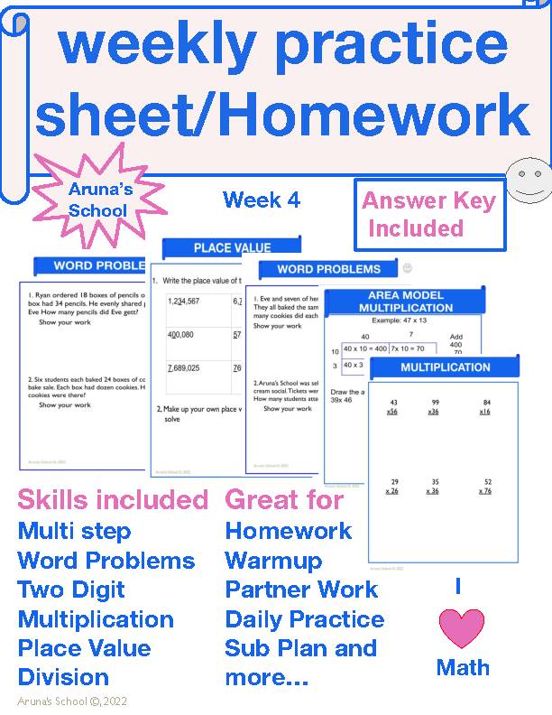 4th grade weekly practice sheet_homework_Week 4