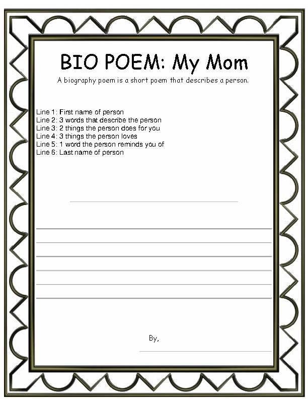 Mothers Day Biography Bio Poem DIY printable template