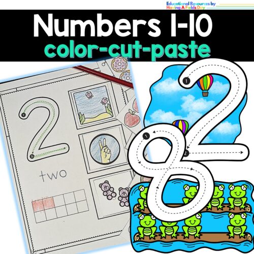Numbers 1-10 Trace Color Cut Paste Matching Activity's featured image