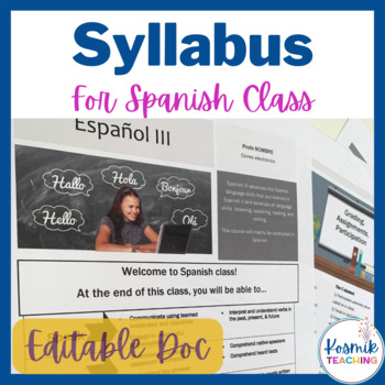 Back to School - Editable Spanish Syllabus for Spanish 1 or Any Level
