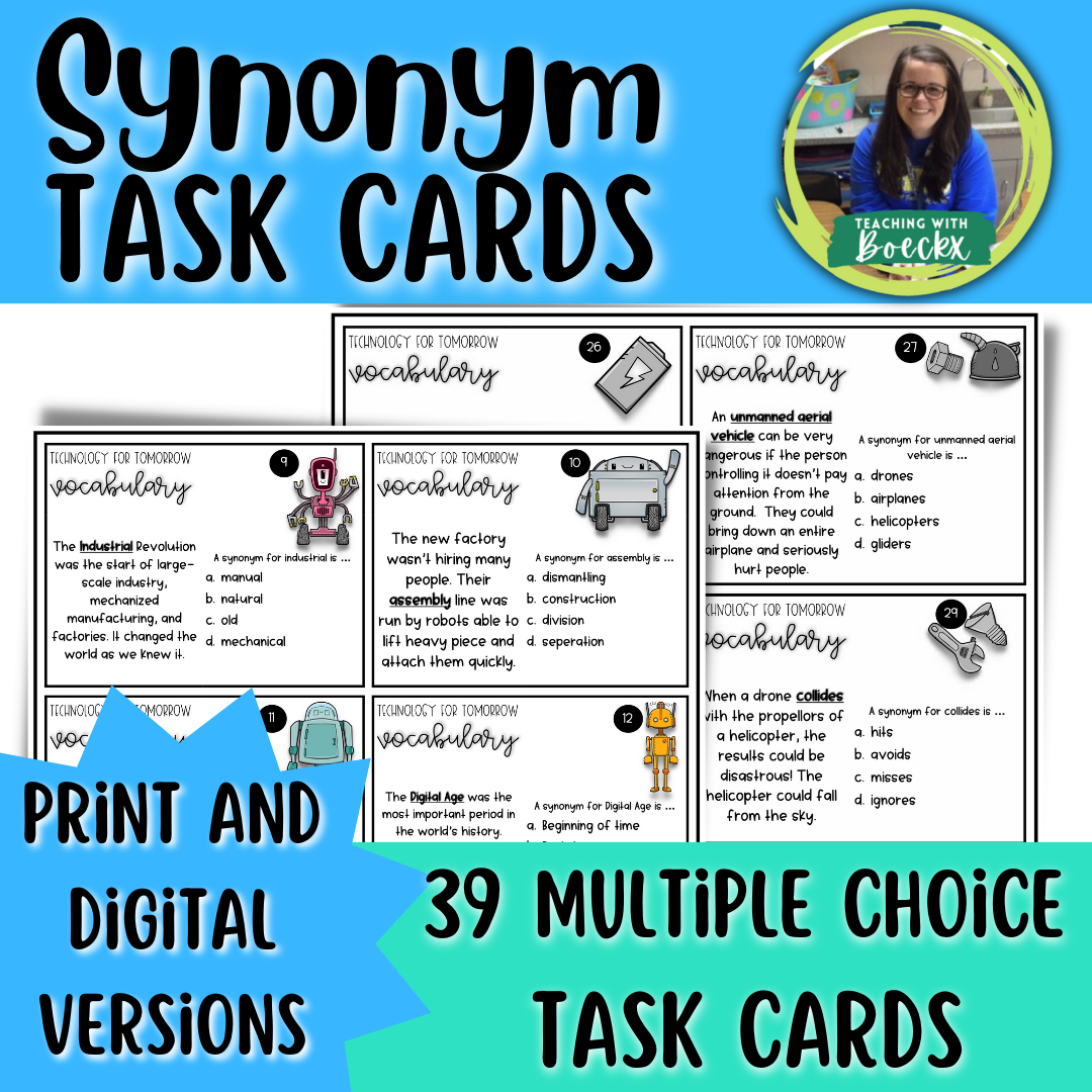 Synonym Task Cards - ELA Test Prep - Context Clues - Benchmark Advance
