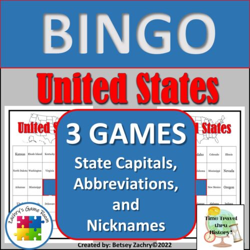 United States Geography BINGO Review Game with States, Capitals, Nicknames, Abbreviations's featured image