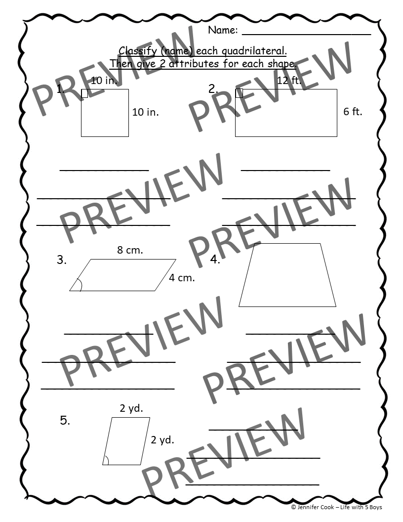 Math Worksheets for Quadrilaterals l Perimeter l Area - Classful