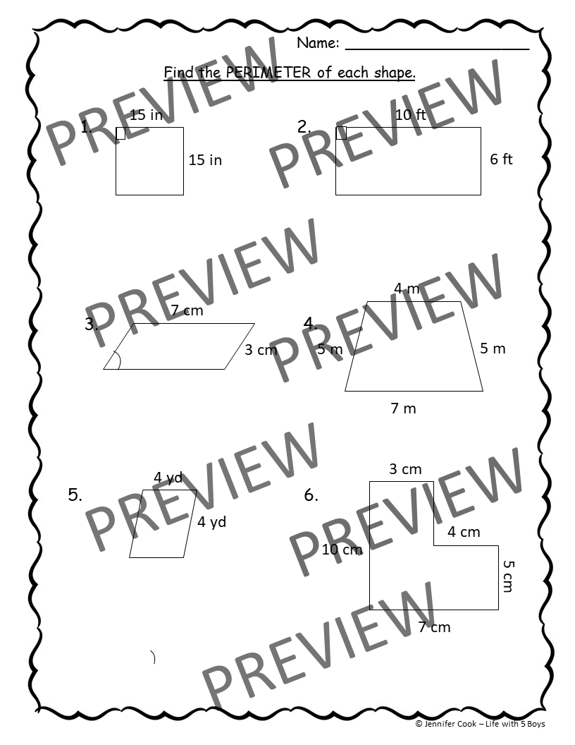 Math Worksheets for Quadrilaterals l Perimeter l Area - Classful
