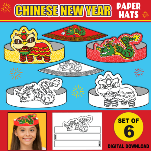 Chinese New Year Paper Crowns for Kids | PRINTABLE Lunar New Year Paper Hat Headbands | Craft Activity's featured image
