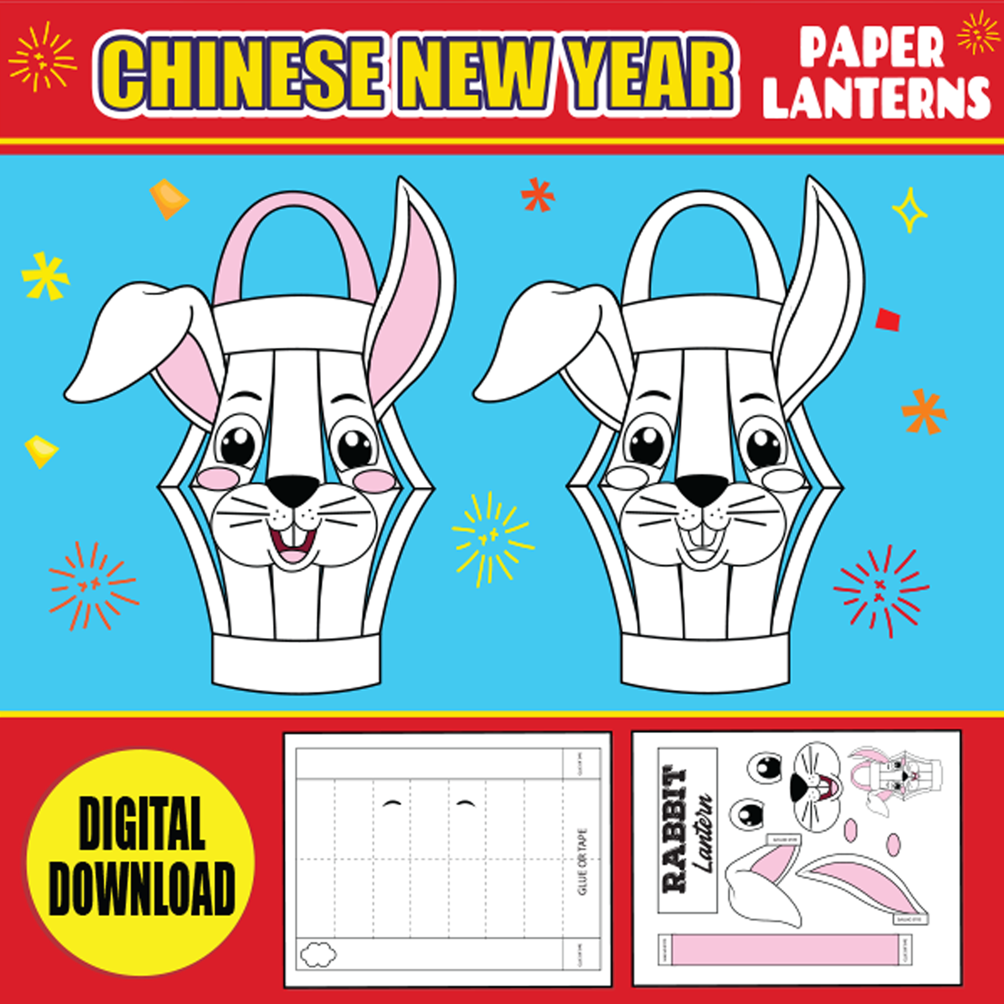 Chinese New Year Craft Year of the Rabbit Paper Lantern PRINTABLE