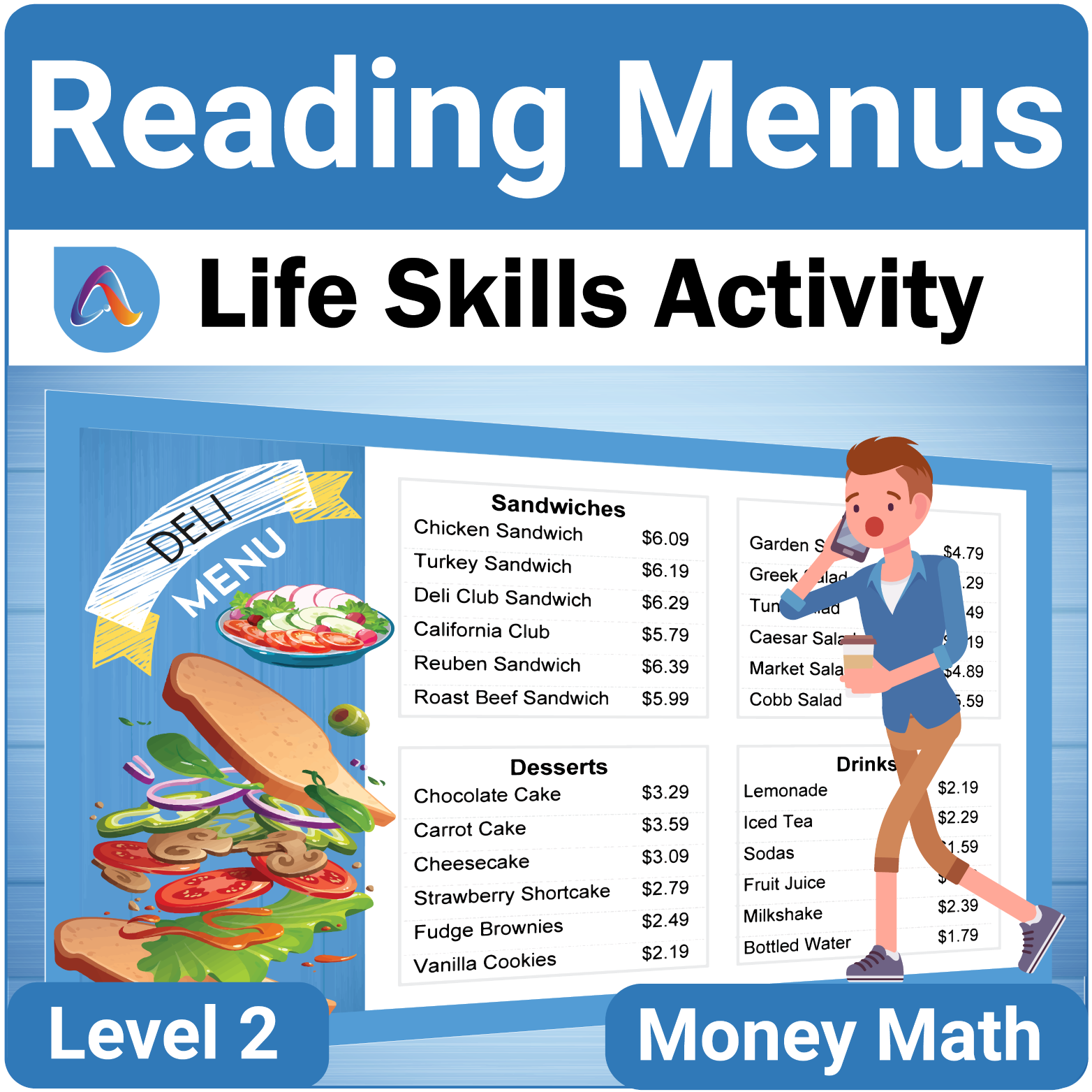 Level 2 Reading Menus Money Math No-Prep SPED Life Skills Resource for Teens
