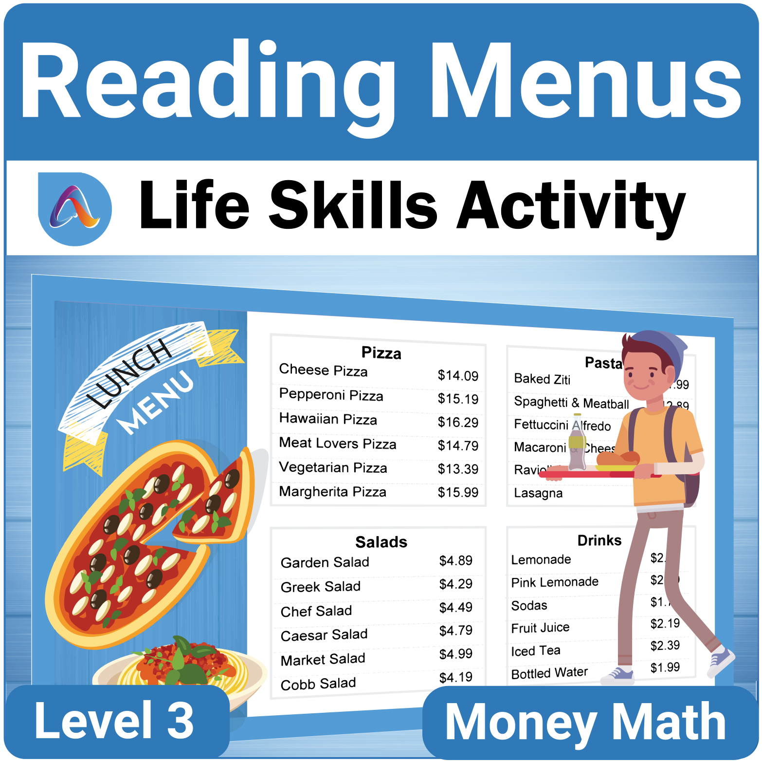 Level 3 Reading Menus Money Math No-Prep SPED Life Skills Resource for Teens