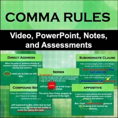 Comma Rules- Video, PowerPoint, Notes, Homework, Quizzes, & Test's featured image