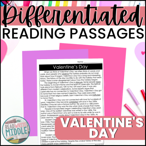 Valentine's Day Differentiated Reading Passage & Context Clues Activities's featured image