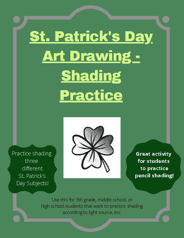 St. Patrick's Day Drawing Shading Practice Worksheets Pattys Pencil MS HS Art