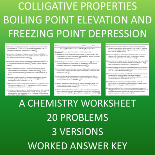 Boiling Point Elevation and Freezing Point Depression Chemistry Worksheet's featured image