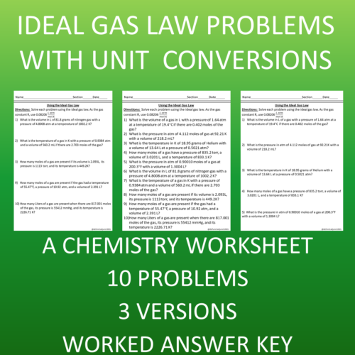 Ideal Gas Law Chemistry of Physics Worksheet with Unit Conversions's featured image