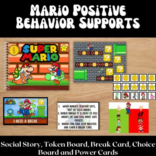 Mario Positive Behavior Supports (social story, token board, break card, power cards, green/red choice board) SEL/ABA's featured image