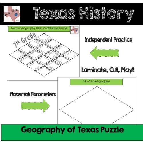 Texas History Texas Geography Diamond (Tarsia) Puzzle with digital version's featured image