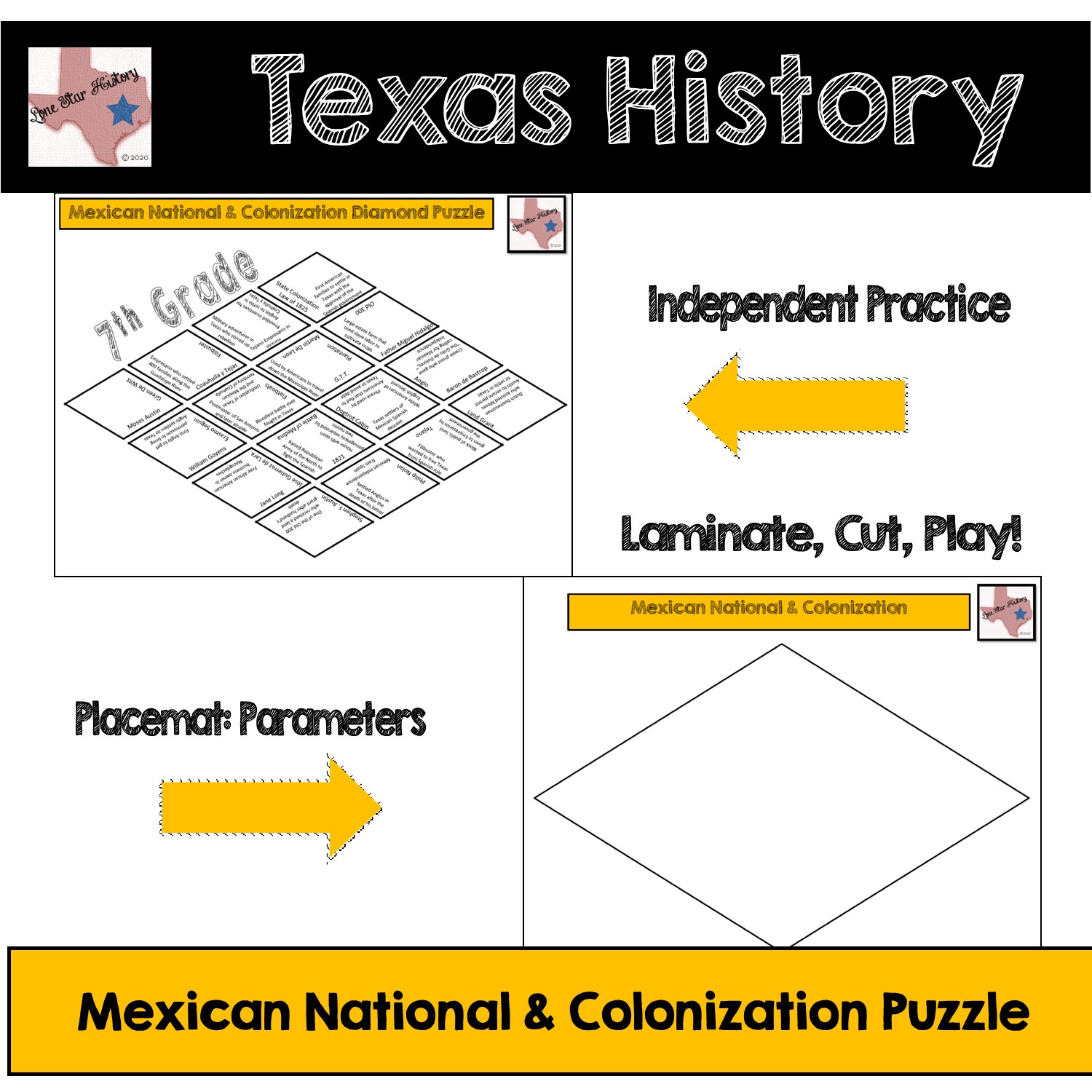 Texas History Mexican National & Colonization Diamond Puzzle w