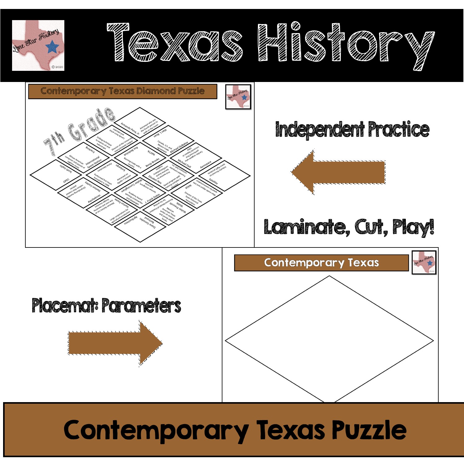 Texas History Contemporary Texas Diamond (Tarsia) Puzzle with digital  version - Classful