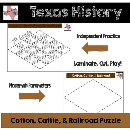 Texas History Cotton, Cattle, & Railroad Diamond Puzzle with digital version's featured image