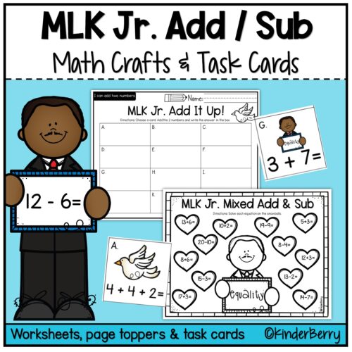 Martin Luther King Jr. Addition & Subtraction Craft & Task Cards / January's featured image