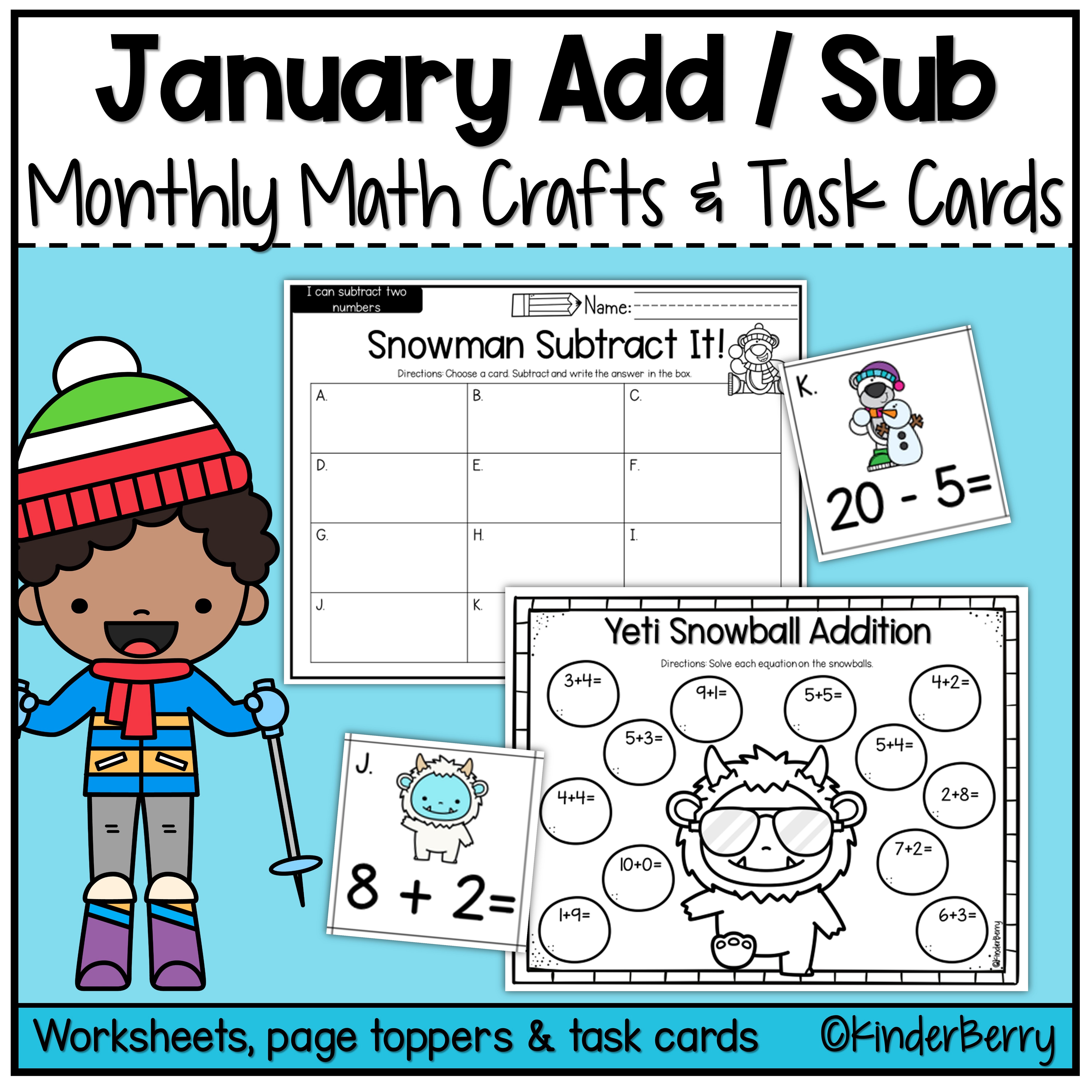 January Addition & Subtraction Craft & Task Cards / Winter